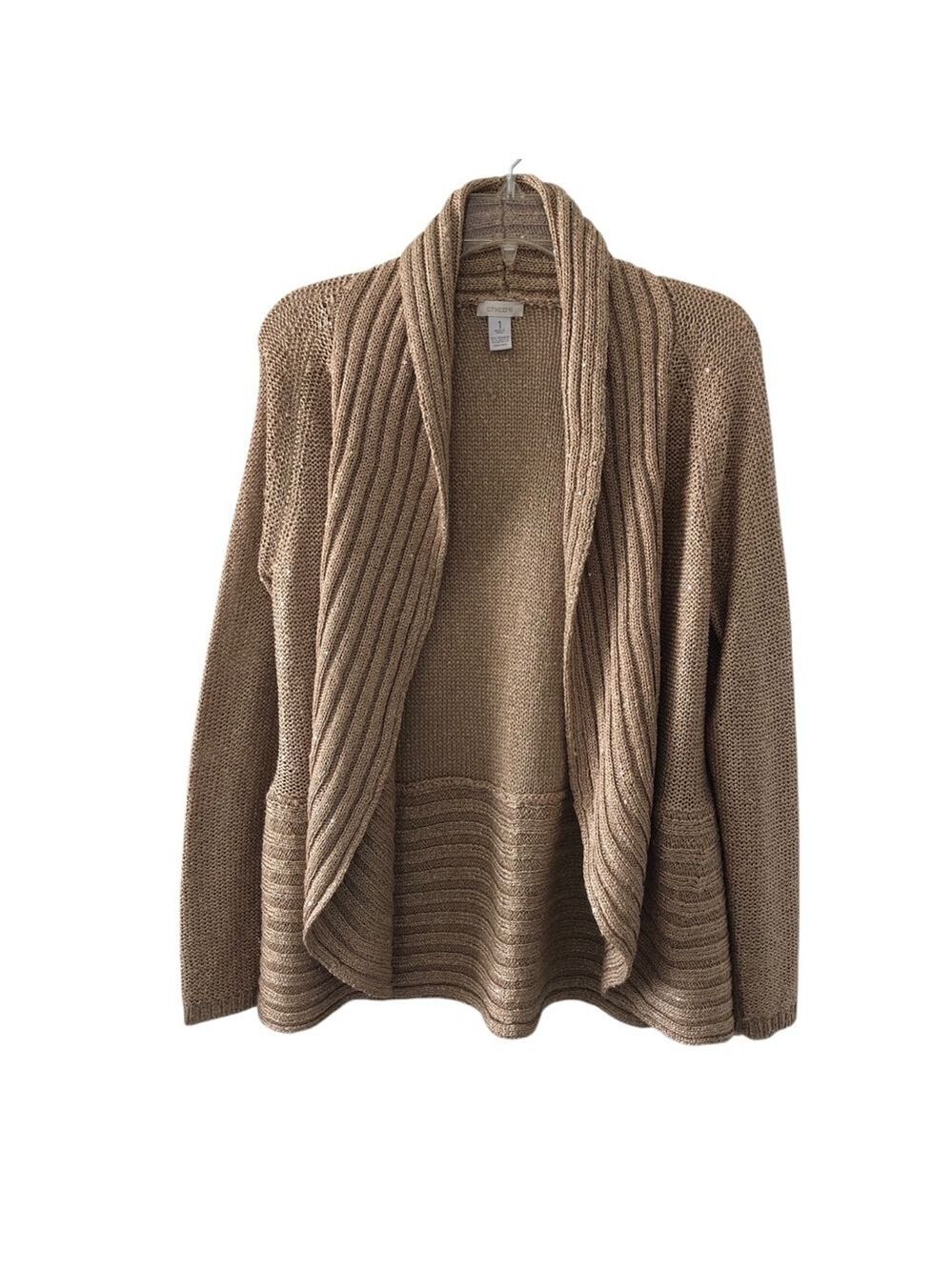 CHICO’S Size 1 (s/m) Sparkly Sequined Open Front Cardigan Metallic